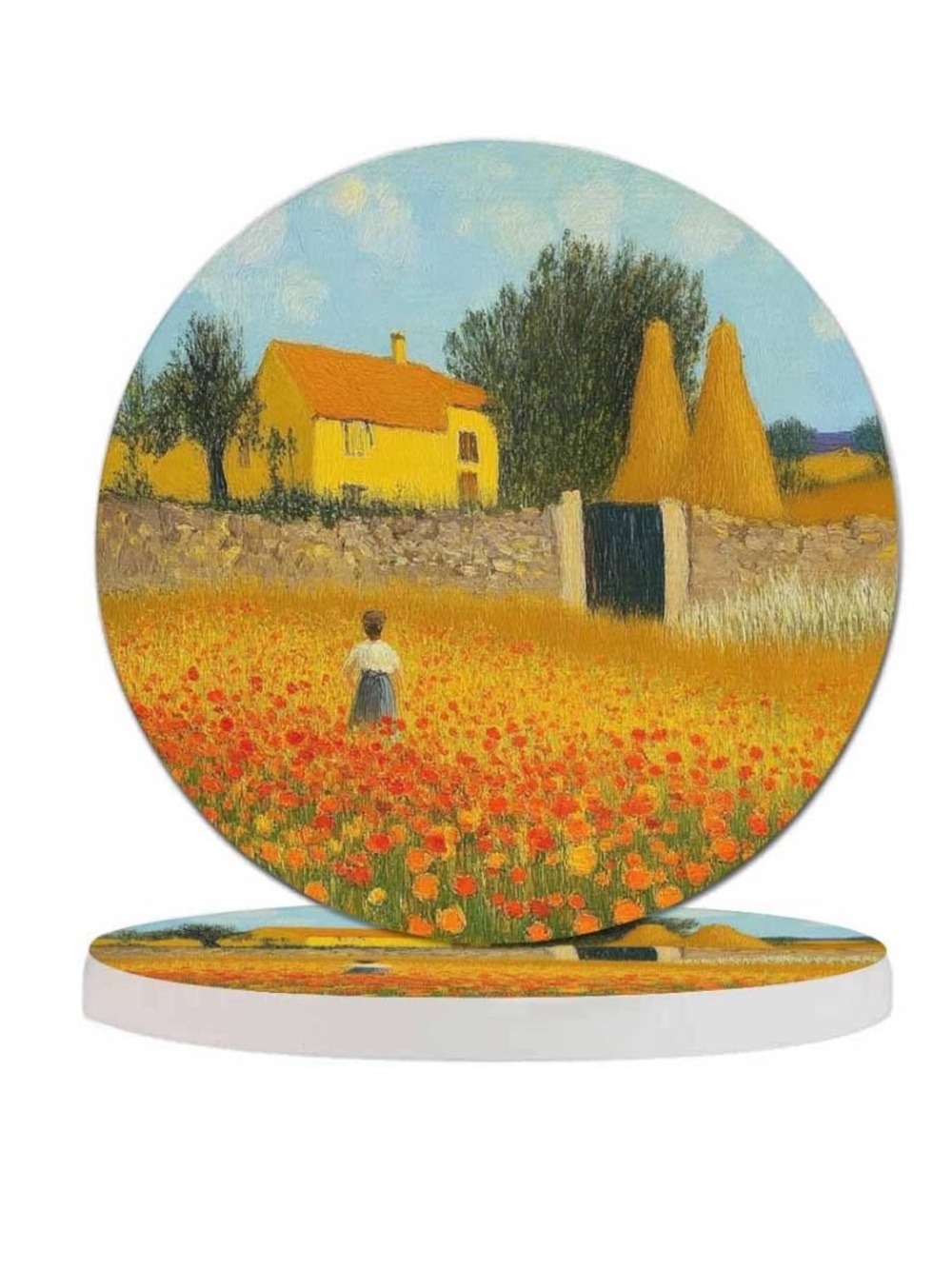 Farmhouse Coasters for Drinks 2 Pack Harvest Season Oil Painting